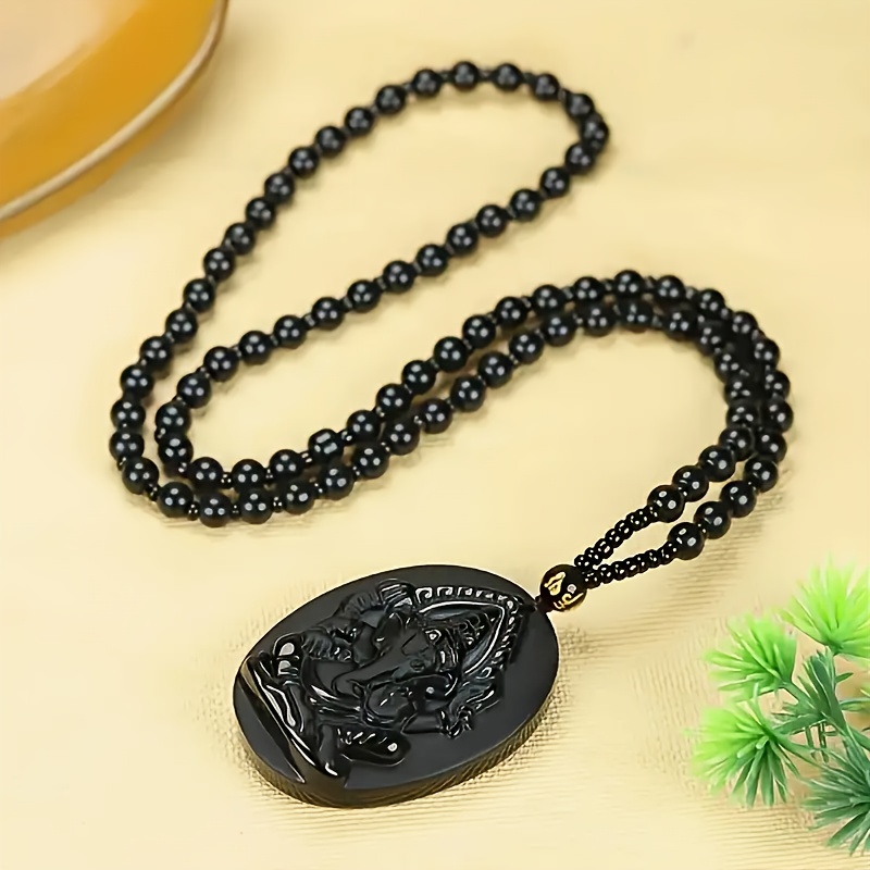 Men's & Women's Black Obsidian Ganesh Pendant Necklace